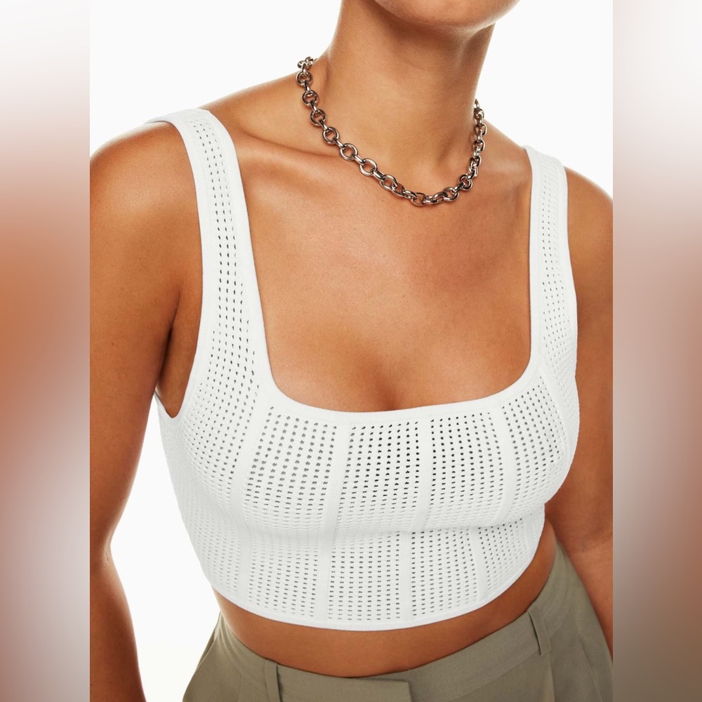 Aritzia Babaton Sculpt Knit Square Neck Cropped Top In Baby Blue